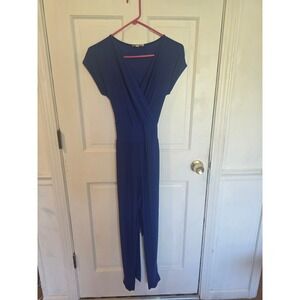 Rolla Coster Womens Royal Blue Surplice Wrap Jumpsuit Size M Cap Sleeve Tie Back